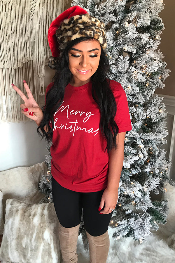 Merry Christmas Holiday Graphic Tee - Red