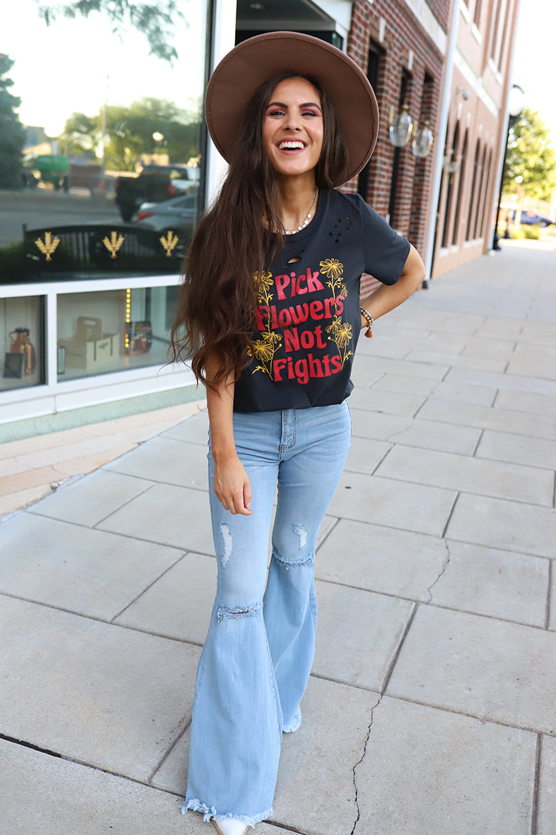 Groovy Babe High Rise Distressed Bell Bottoms - Lightwash