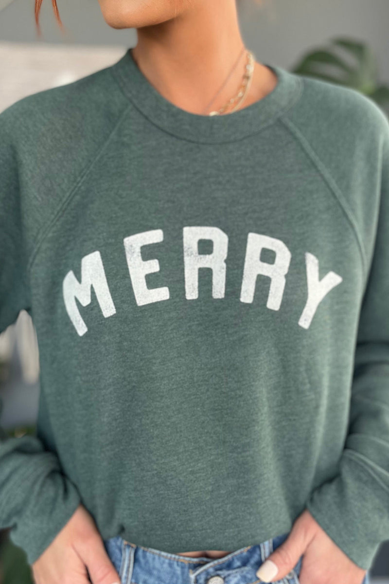 Merry Graphic Sweatshirt- Forest Green