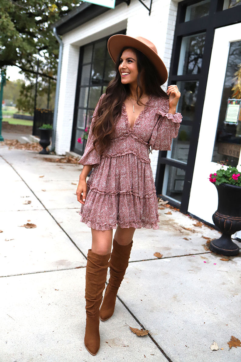 Dalia Snakeskin Pattern Ruffled Dolman Sleeve Boho Dress Dalia Snakeskin Pattern Ruffled Dolman Sleeve Boho Dress