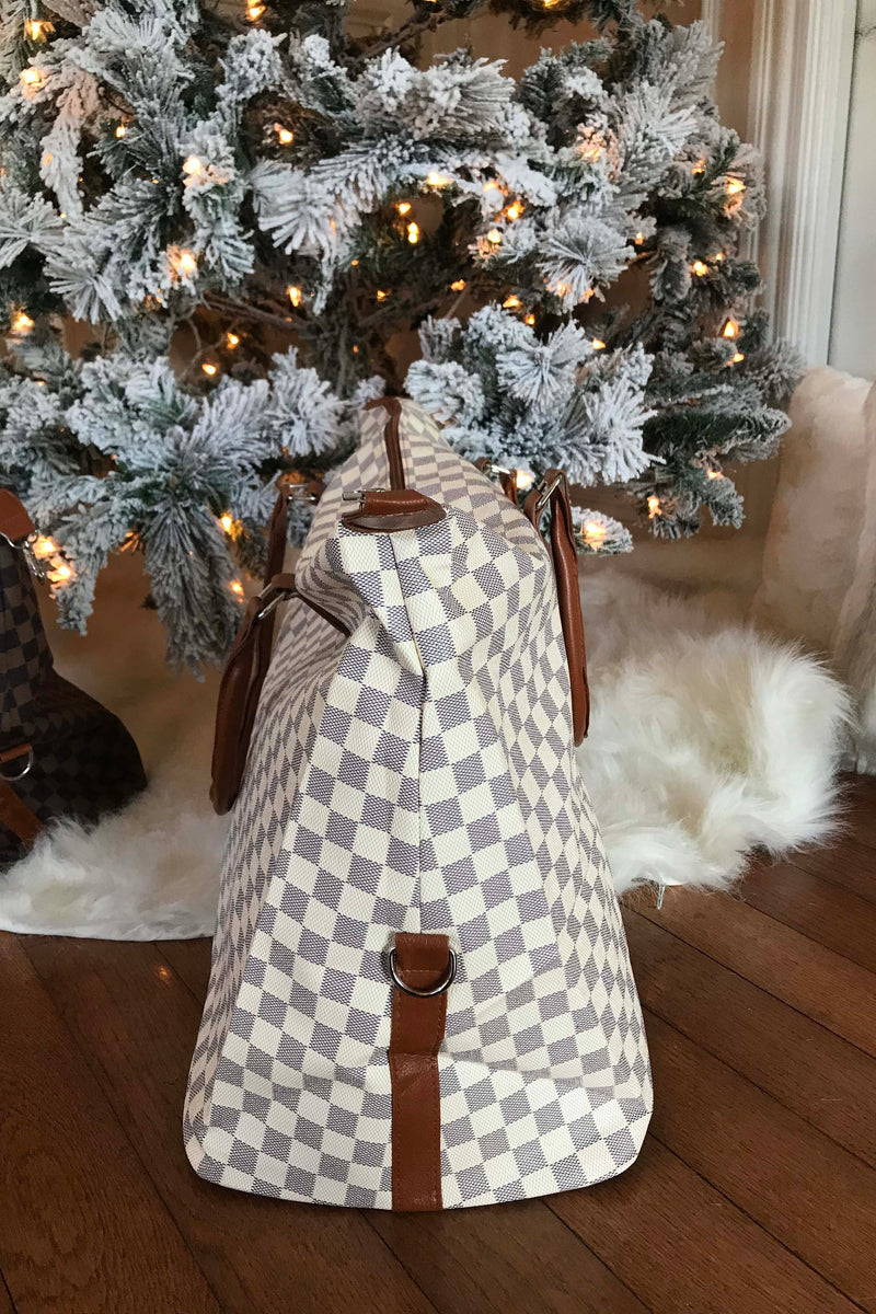 The Luxe Checkered Weekender Bag - Cream
