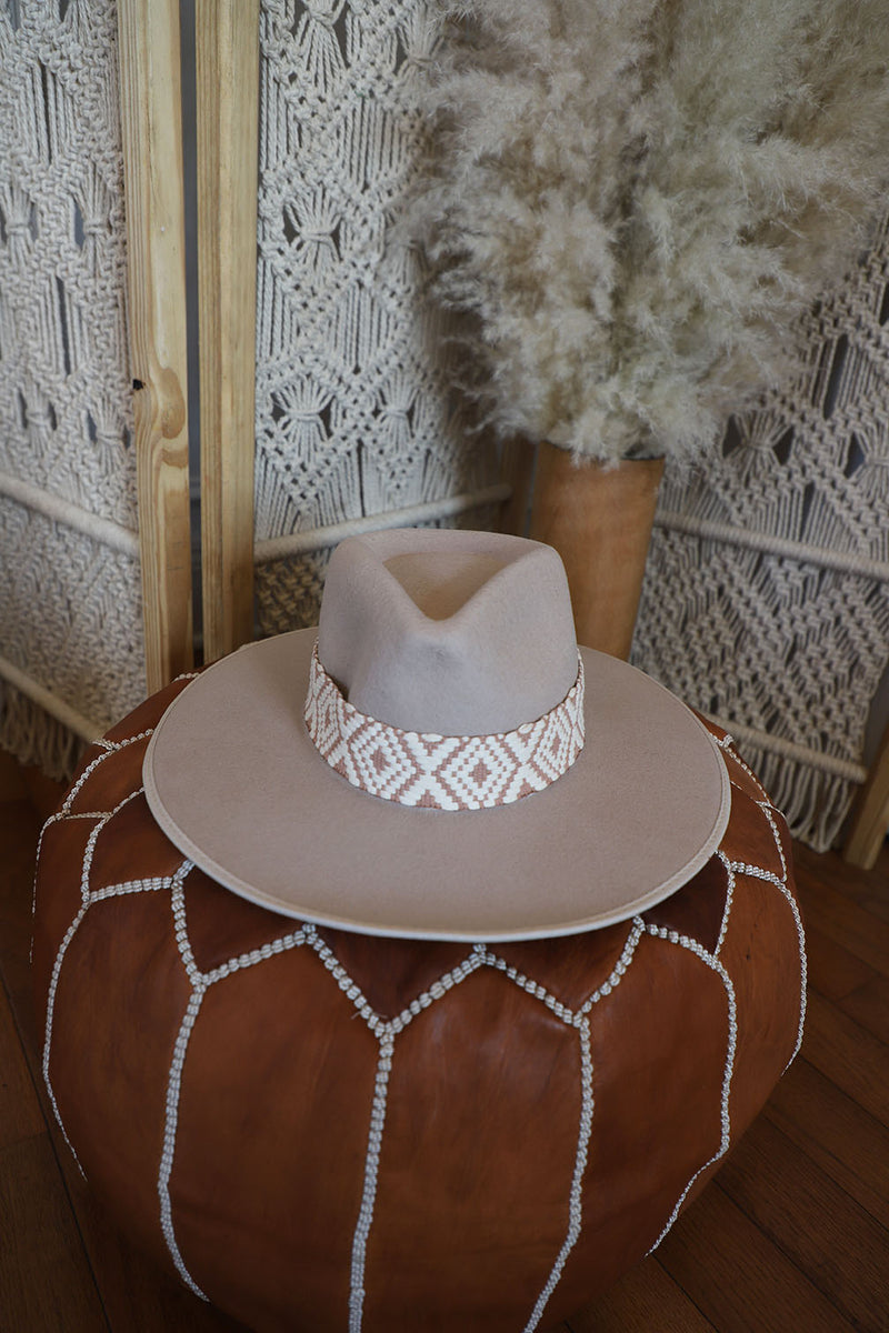 Emiko Boho Rancher Hat with Jacquard Band - Beige