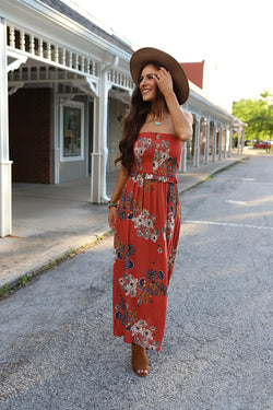 Free and Wild Strapless Floral Printed Maxi Dress
