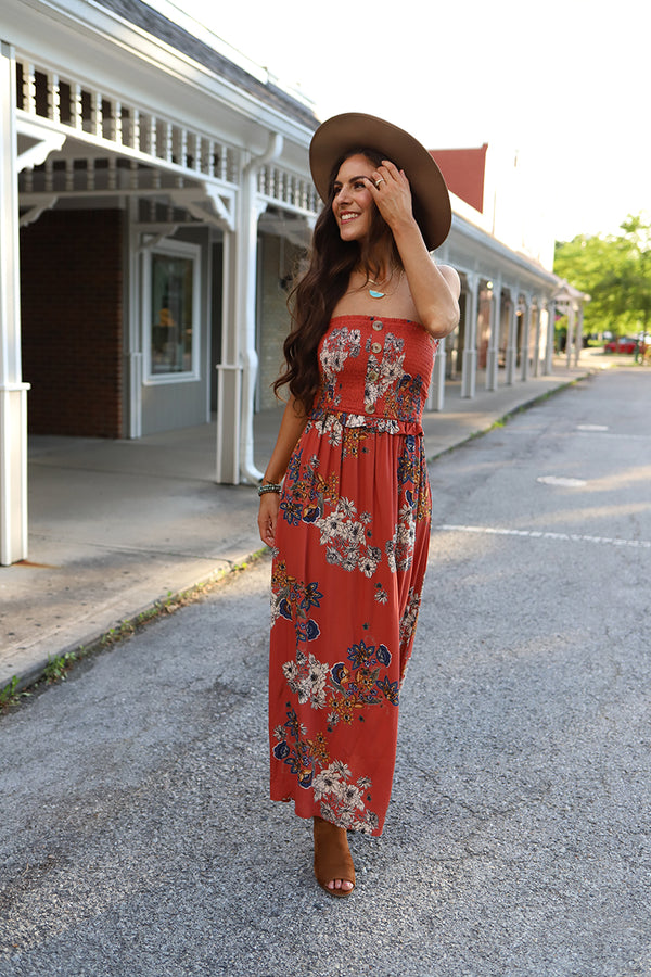 Free and Wild Strapless Floral Printed Maxi Dress