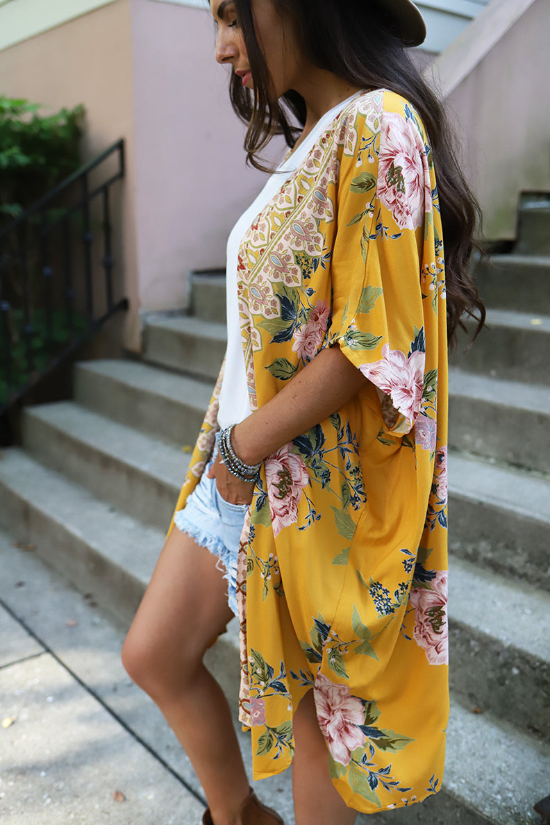 Golden Gypsy Mixed Floral Boho Kimono Wild Dreamer Golden Gypsy Mixed Floral Boho Kimono Wild Dreamer