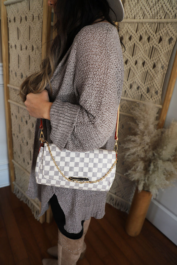 The Luxe Checkered Crossbody- Cream