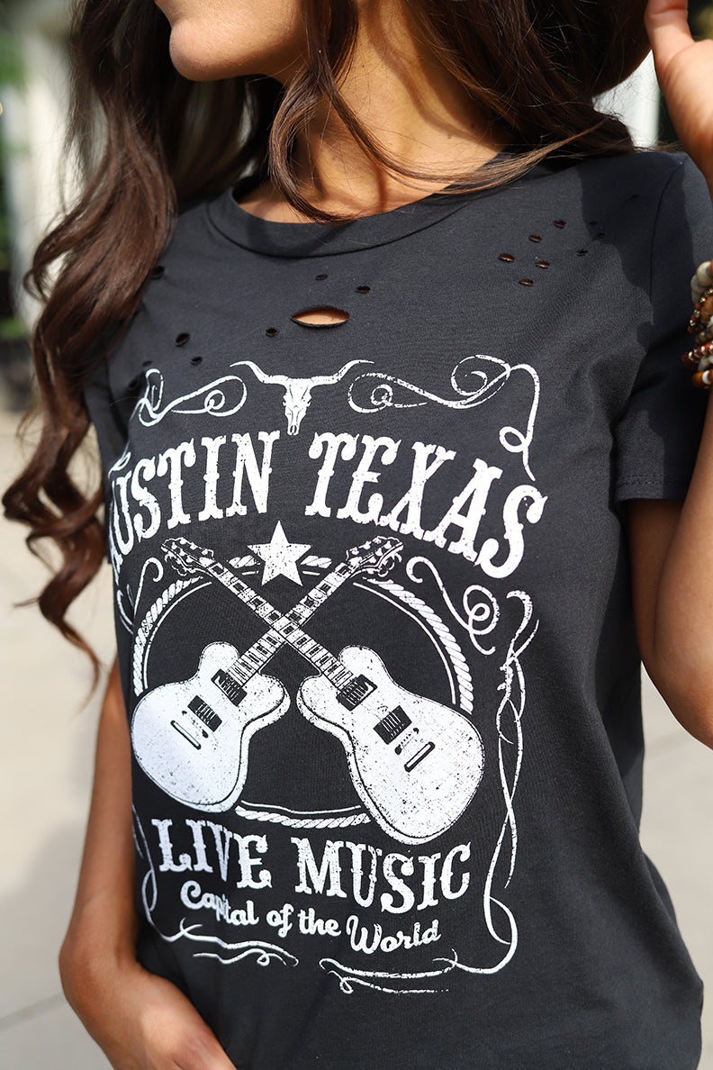 Austin Texas Live Music Distressed Graphic Tee