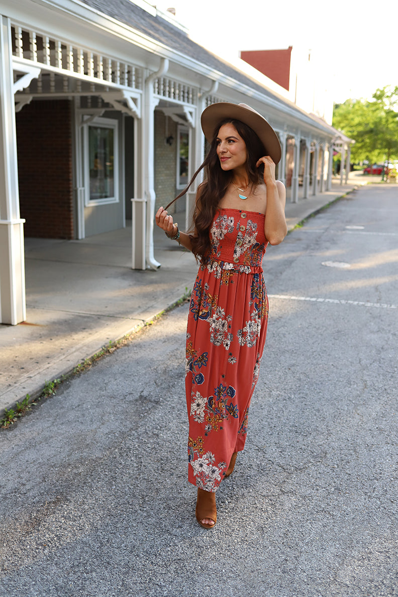 Free and Wild Strapless Floral Printed Maxi Dress