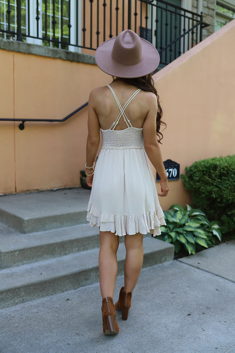 Davina Scalloped Floral Lace Dress  - Beige