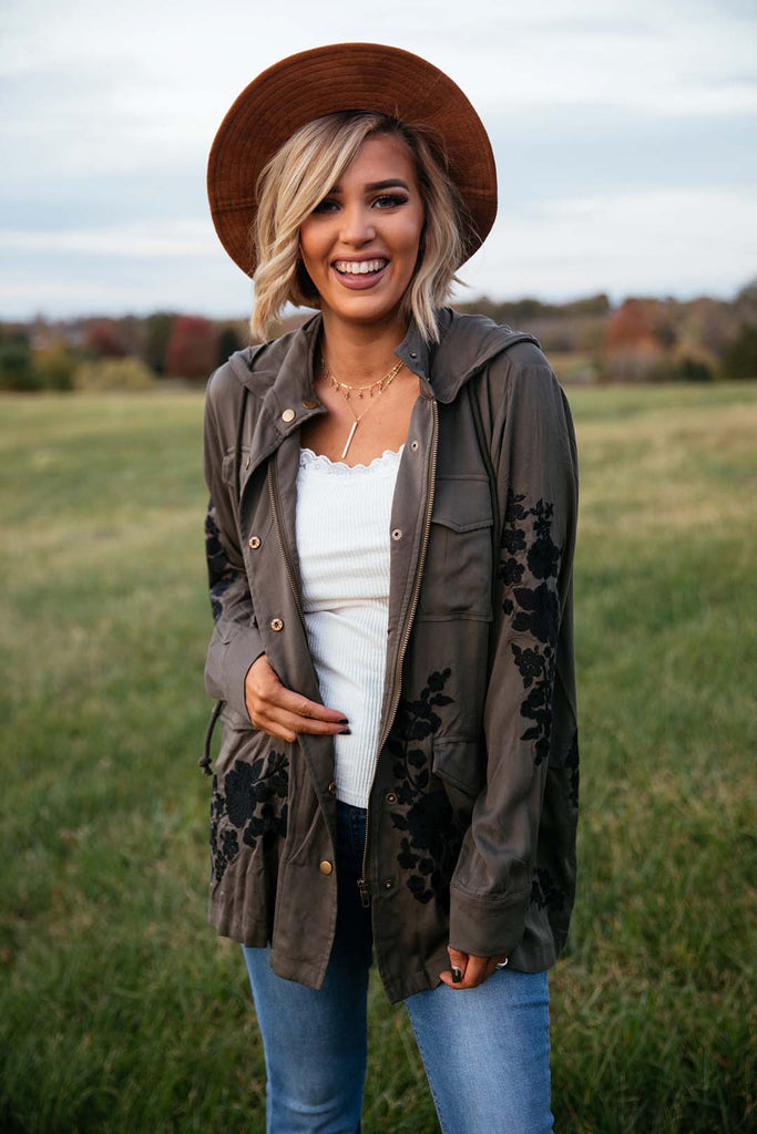 Oaklyn Embroidered Olive Green Utility Jacket – Wild Dreamer