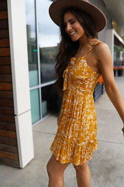 Dream Chaser Mustard Yellow Floral Dress