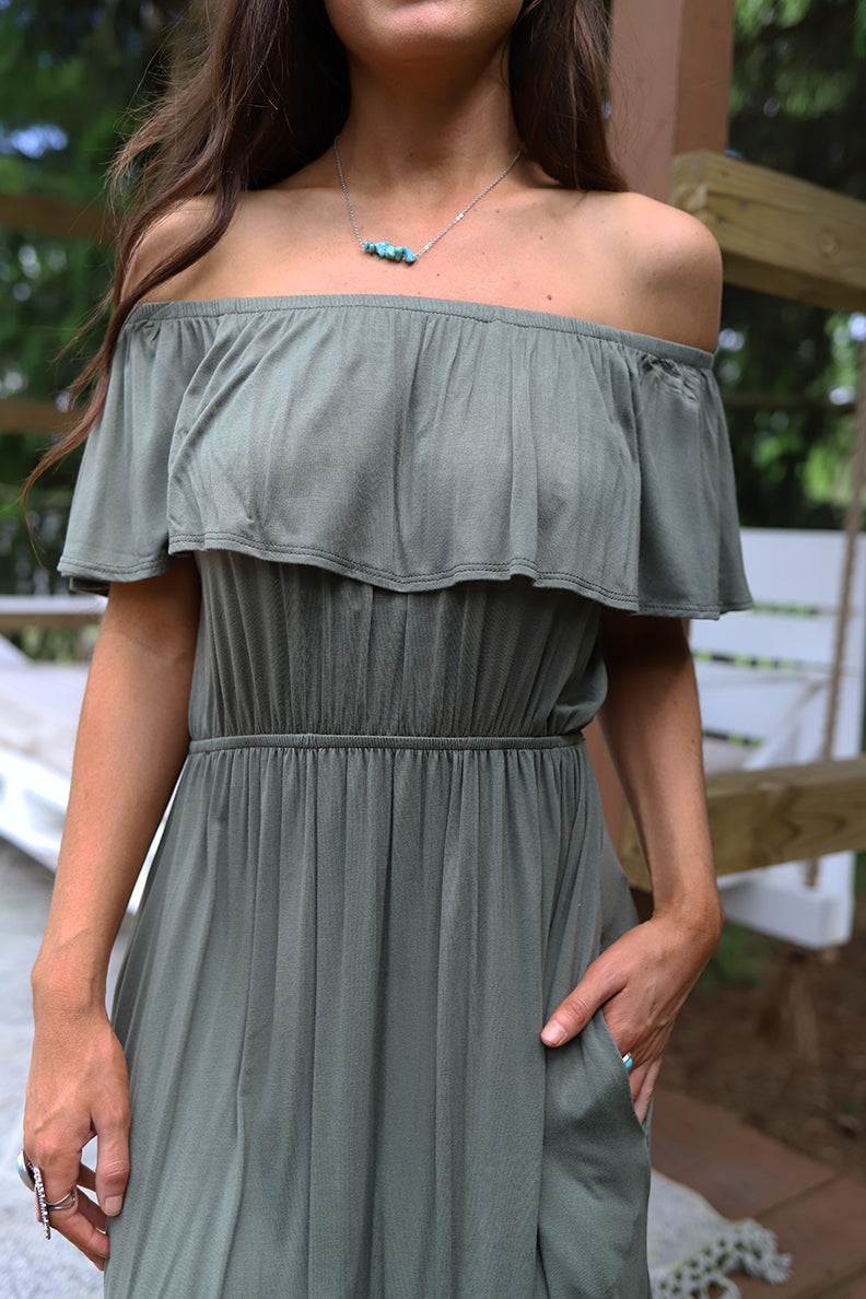 Malia Off Shoulder Maxi Dress - Olive