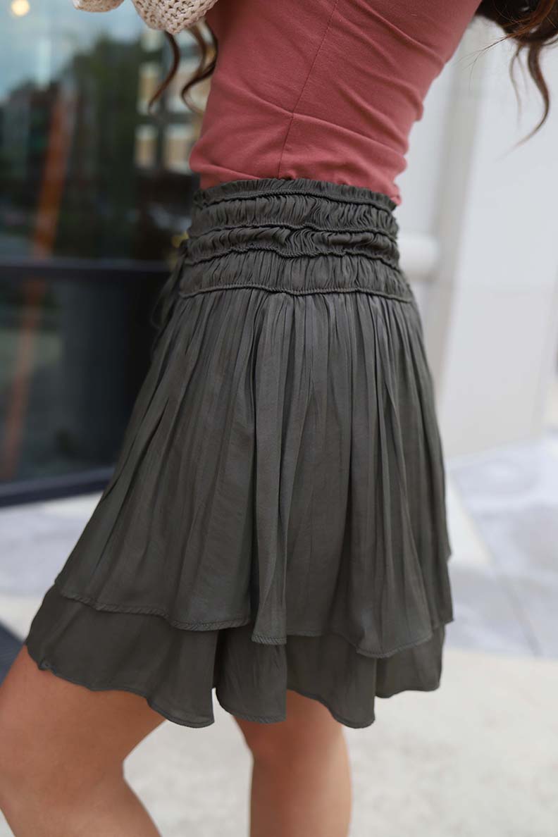 Estella Smocked Layered Skirt - Olive