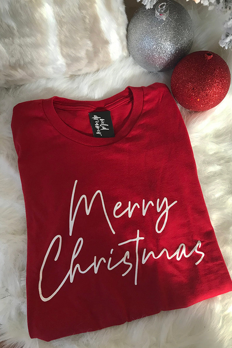 Merry Christmas Holiday Graphic Tee - Red