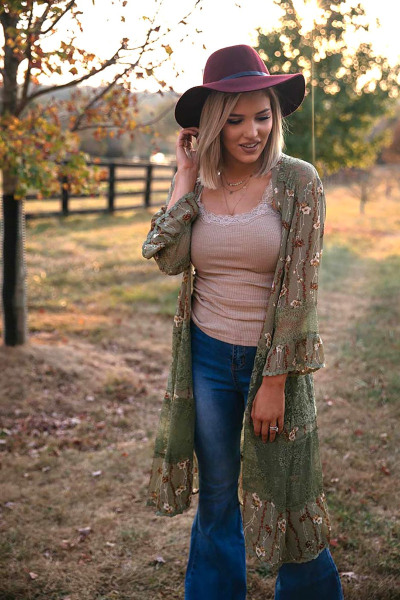 Wildflower Soul Floral Kimono with Lace Trim - Barefoot Dreamer