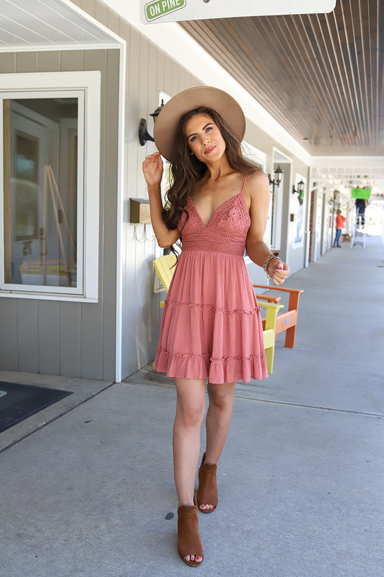 Laylah Crochet Lace Dress - Marsala - Barefoot Dreamer