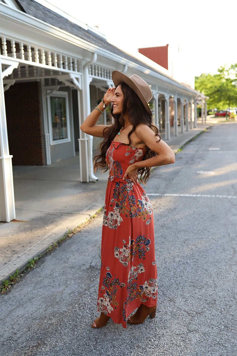 Free and Wild Strapless Floral Printed Maxi Dress