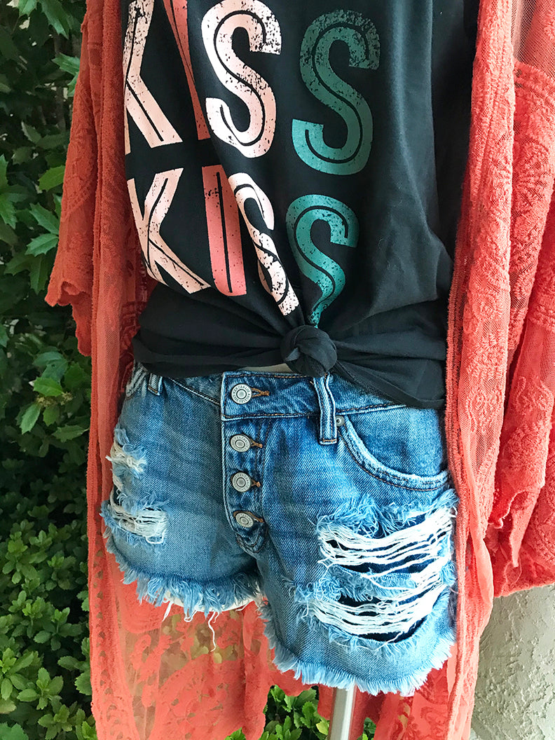 Cali Dreamin' Distressed Mid-rise Kancan Shorts - Medium Wash - Barefoot Dreamer