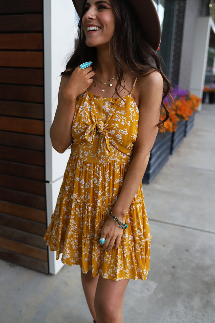 mustard yellow skater dress Lulus | Layla Mustard Yellow Ruffle Embroidered Skater Dress | Size Medium