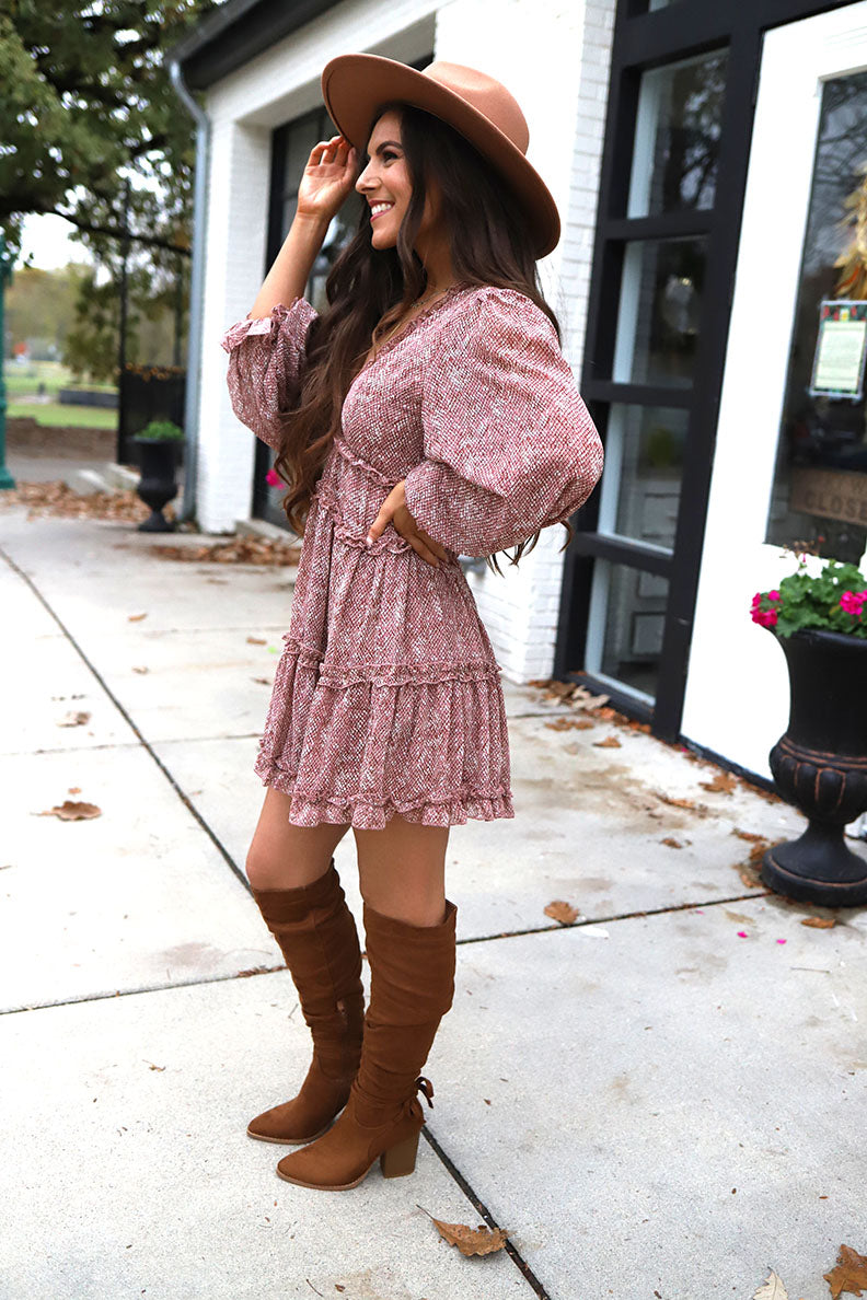 Dalia Snakeskin Pattern Ruffled Dolman Sleeve Boho Dress - Rose Wild Dreamer Dalia Snakeskin Pattern Ruffled Dolman Sleeve Boho Dress - Rose Wild Dreamer