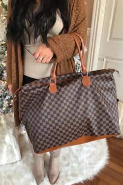 The Luxe Checkered Weekender Bag - Brown