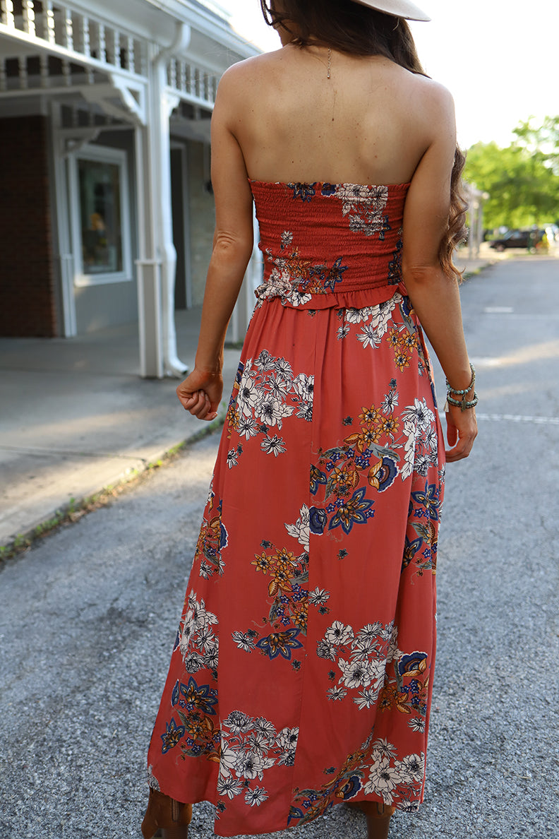 Free and Wild Strapless Floral Printed Maxi Dress