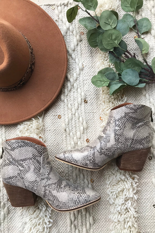 The Eden Snakeskin Pointy Toe Ankle Bootie