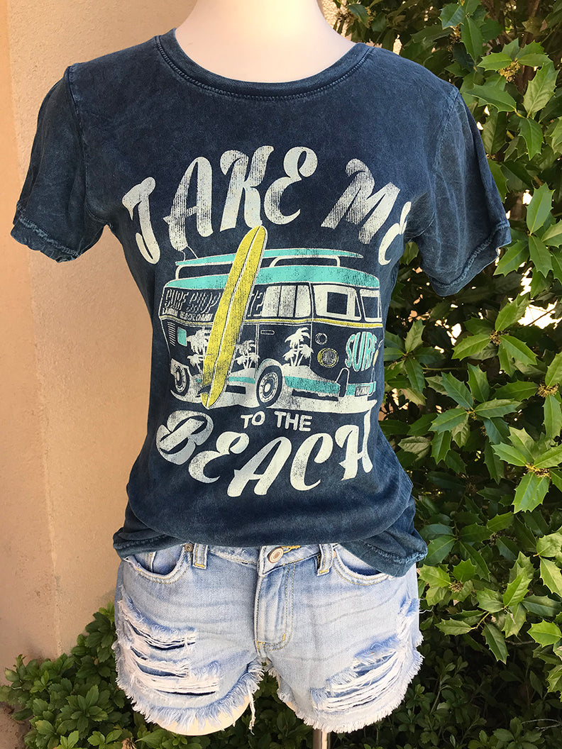 Take Me To The Beach Mineral Wash Graphic Tee - Blue - Barefoot Dreamer