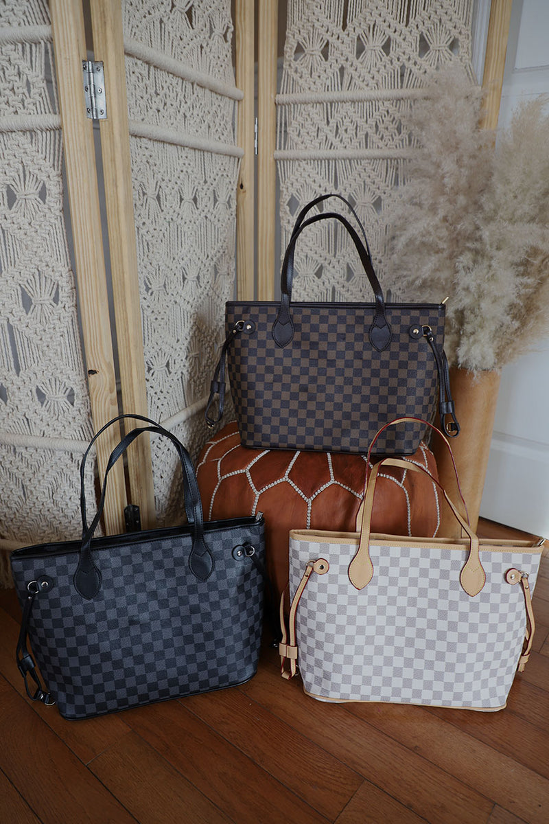 The Luxe Checkered Tote- Brown