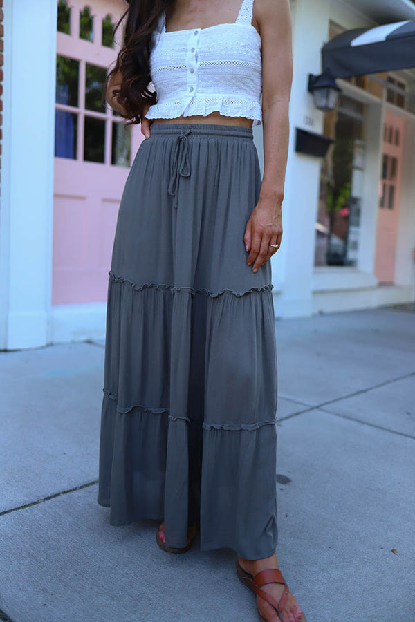Free To Wander Tiered Ruffled Maxi Skirt - Olive - Barefoot Dreamer