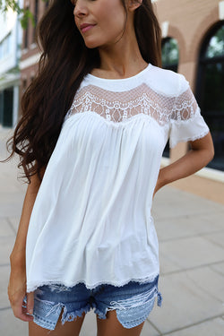 Ryleigh Mesh Lace Top - White - Barefoot Dreamer