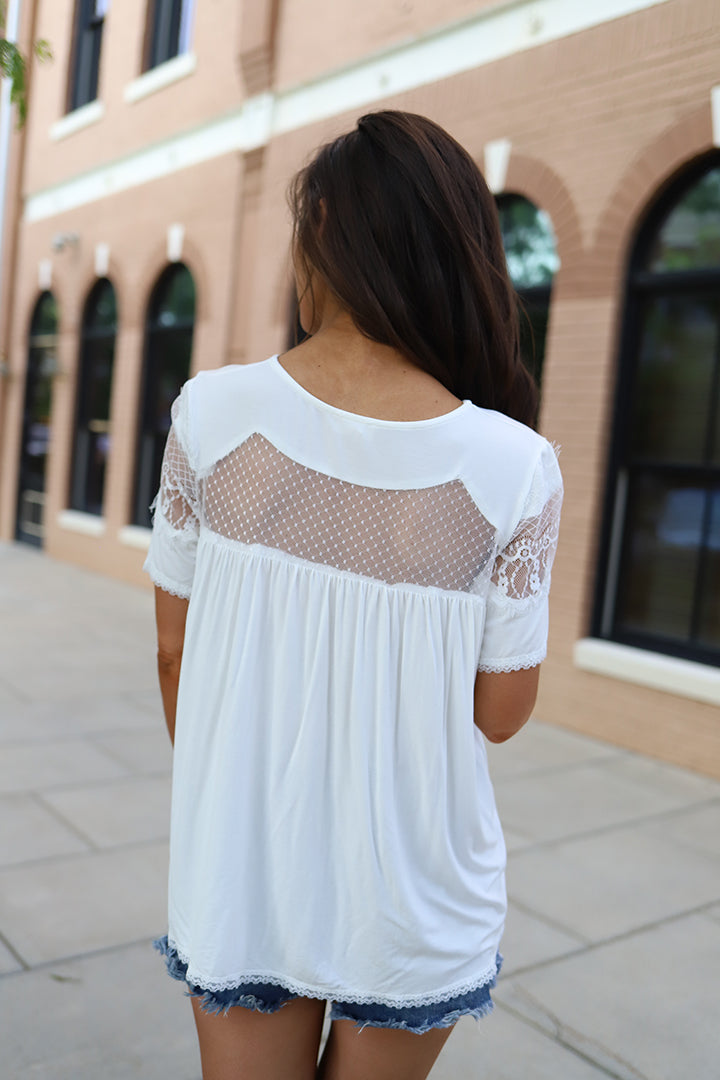 Ryleigh Mesh Lace Top - White - Barefoot Dreamer