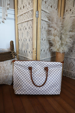 The Luxe Checkered Weekender Bag - Cream