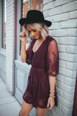 Olivia Embroidered Lace Romper - Wine - Barefoot Dreamer